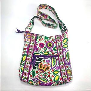 Beautiful Vera Bradley White , Green & Purple Cotton Paisley Crossbody Bag